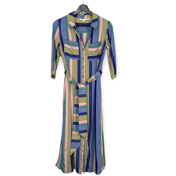 Boden Katina Striped Multicolor Maxi Button Up Shirt Dress Size 4P - Picture 1 of 14